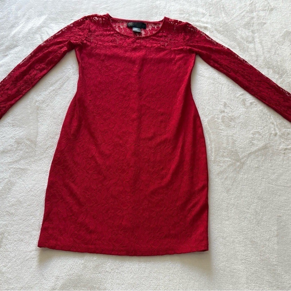 Kardashian Kollection Red Lace Long Sleeve Bodycon Dress Large